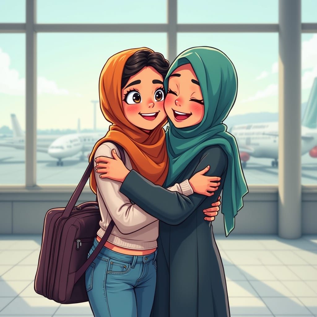 Heartfelt Reunion: Two Friends Embrace in Animated Style