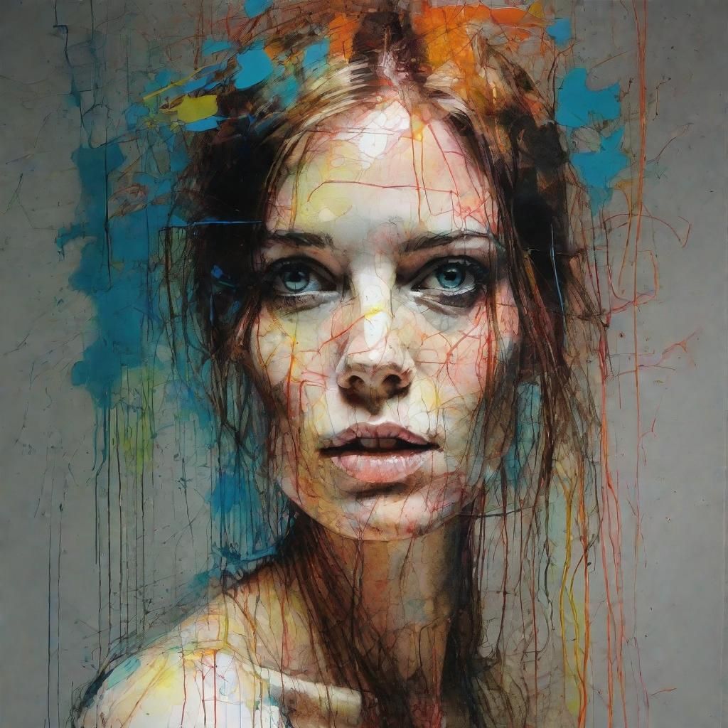 Shocked Woman in Glowing Neon Horror Style