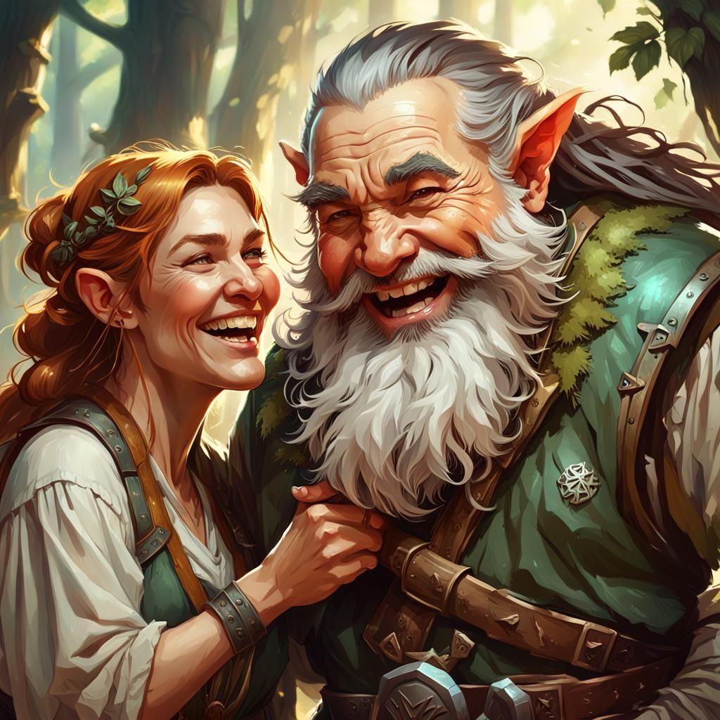 Laughing Druid Portrait in Sunlit Forest Everglade