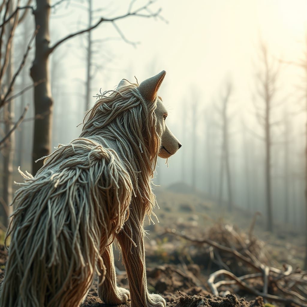 Wolf Constructed from Strands of String with Bokeh