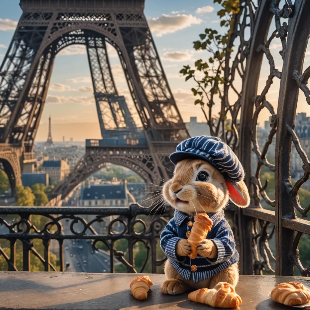 Rabbit's Parisian Breakfast: Hyper-realistic Photography