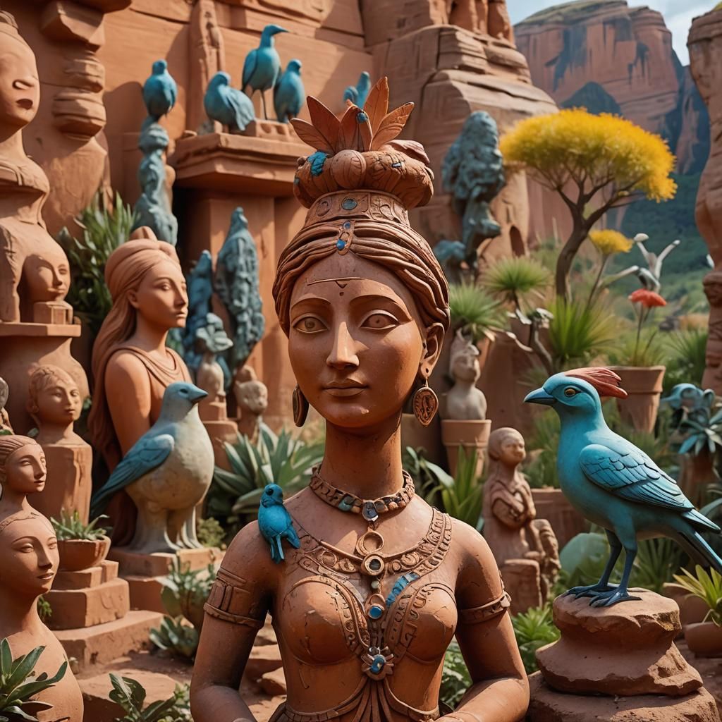 Bird Goddess in a Whimsical Prehistoric World