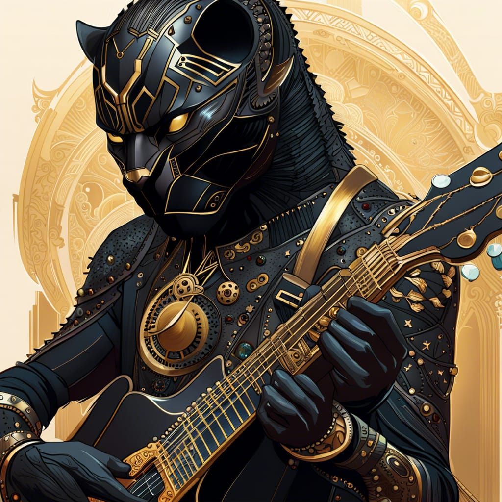 Steampunk Black Panther Guitarist in Digital Painting
