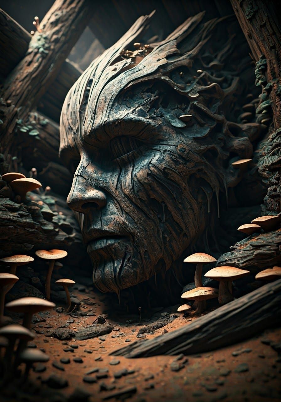 Abstract Wood Sculpture in Hyperrealistic Style