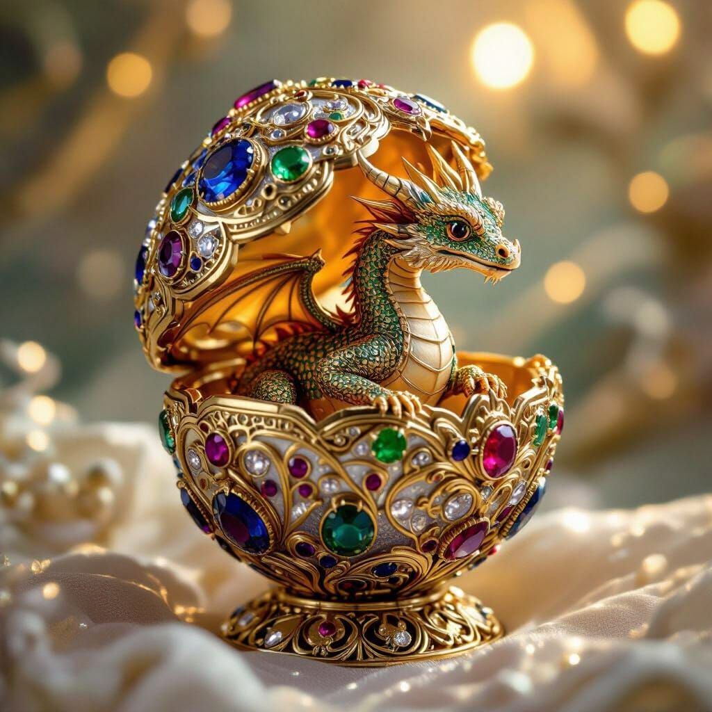 Dragon Emerges from Fabergé Egg with Jewels