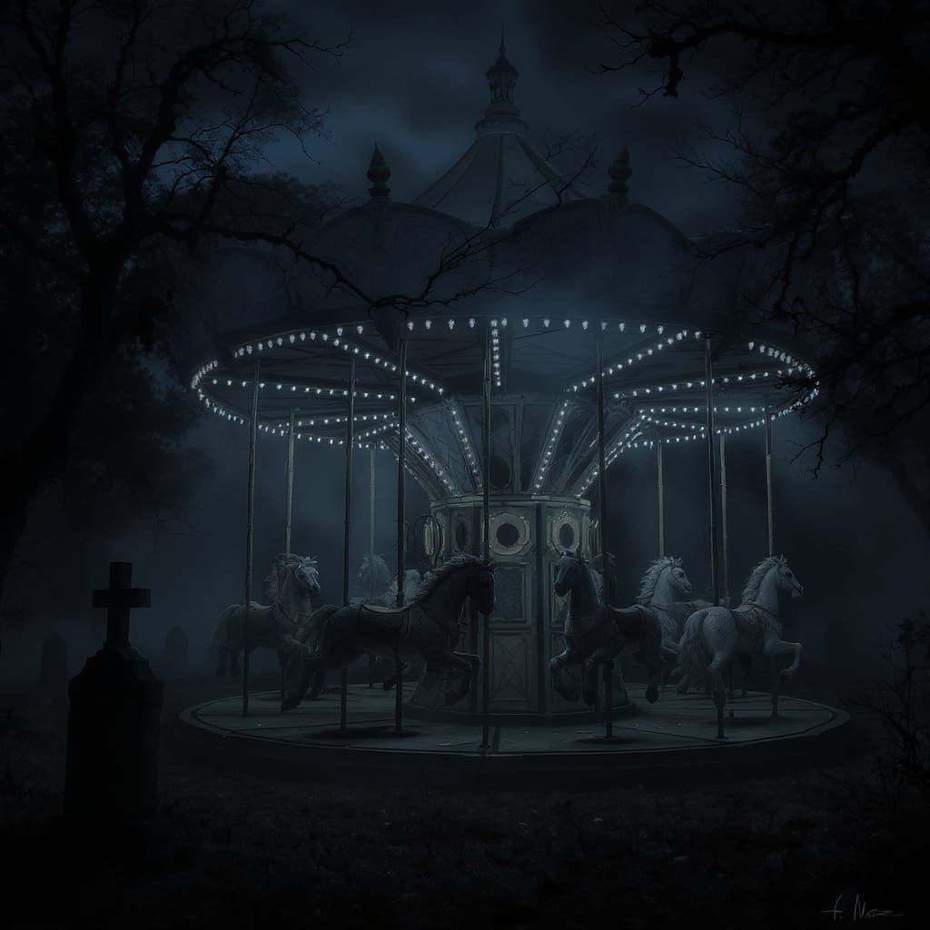Eerie Carousel Creaks to Life in Graveyard