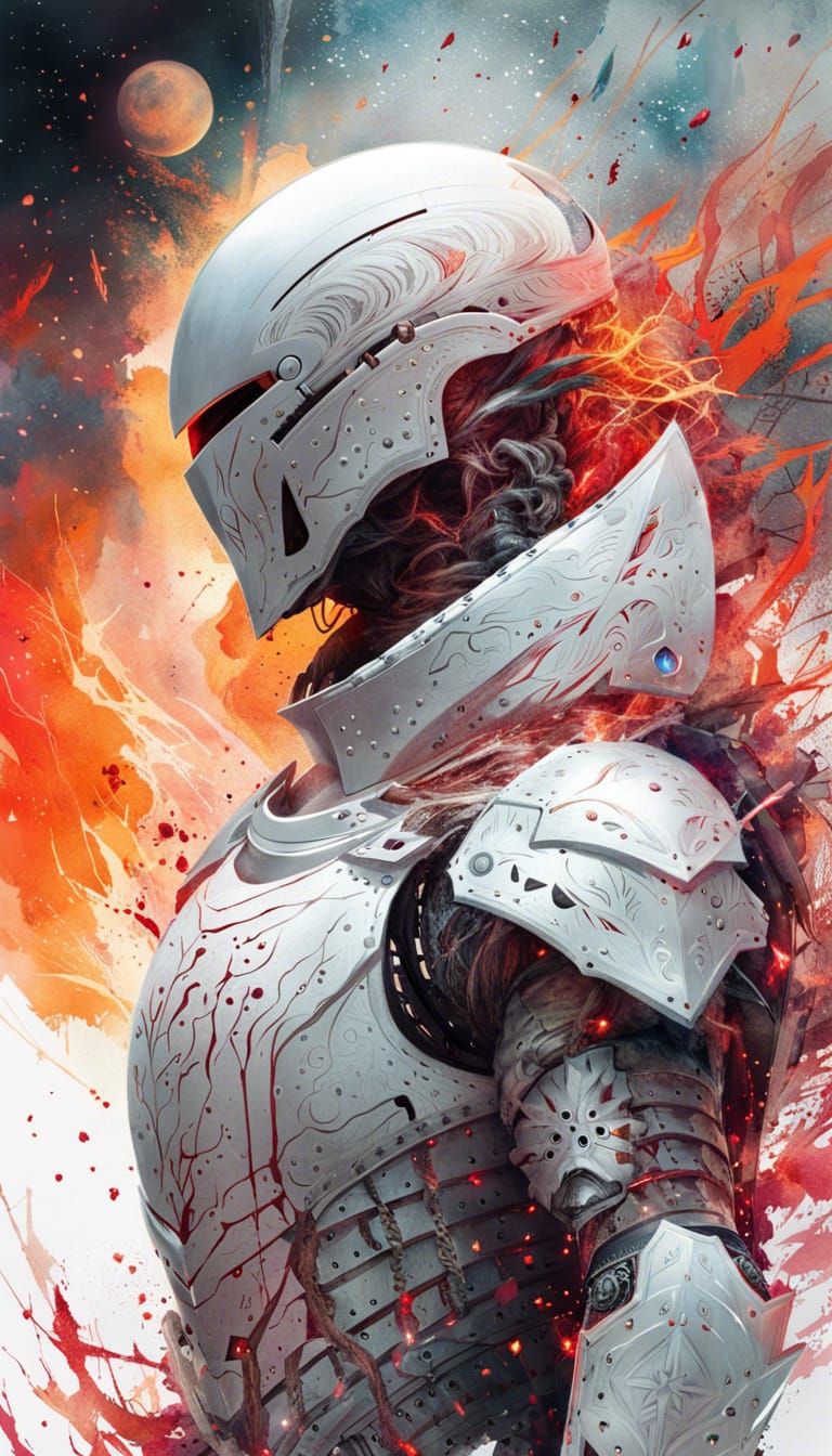 Galaxy Knight in White Armor with Lava Outlines