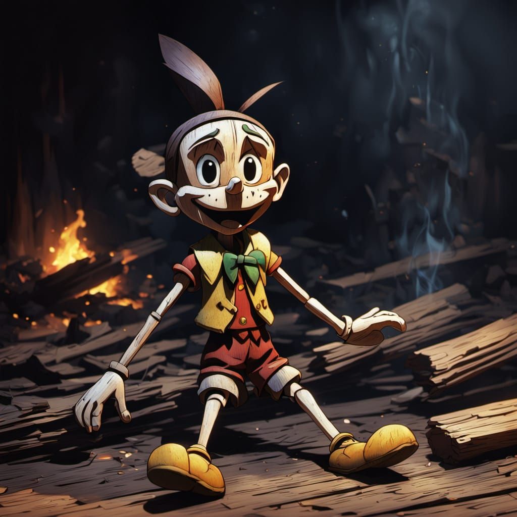 Burnt Pinocchio in Geppetto's Shop - Anime-Inspired Masterpi...