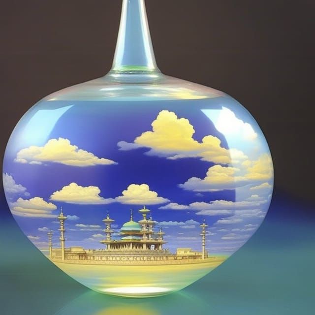 Ornate Glass Bottle Mosque: Hyperrealistic Arabian Nights