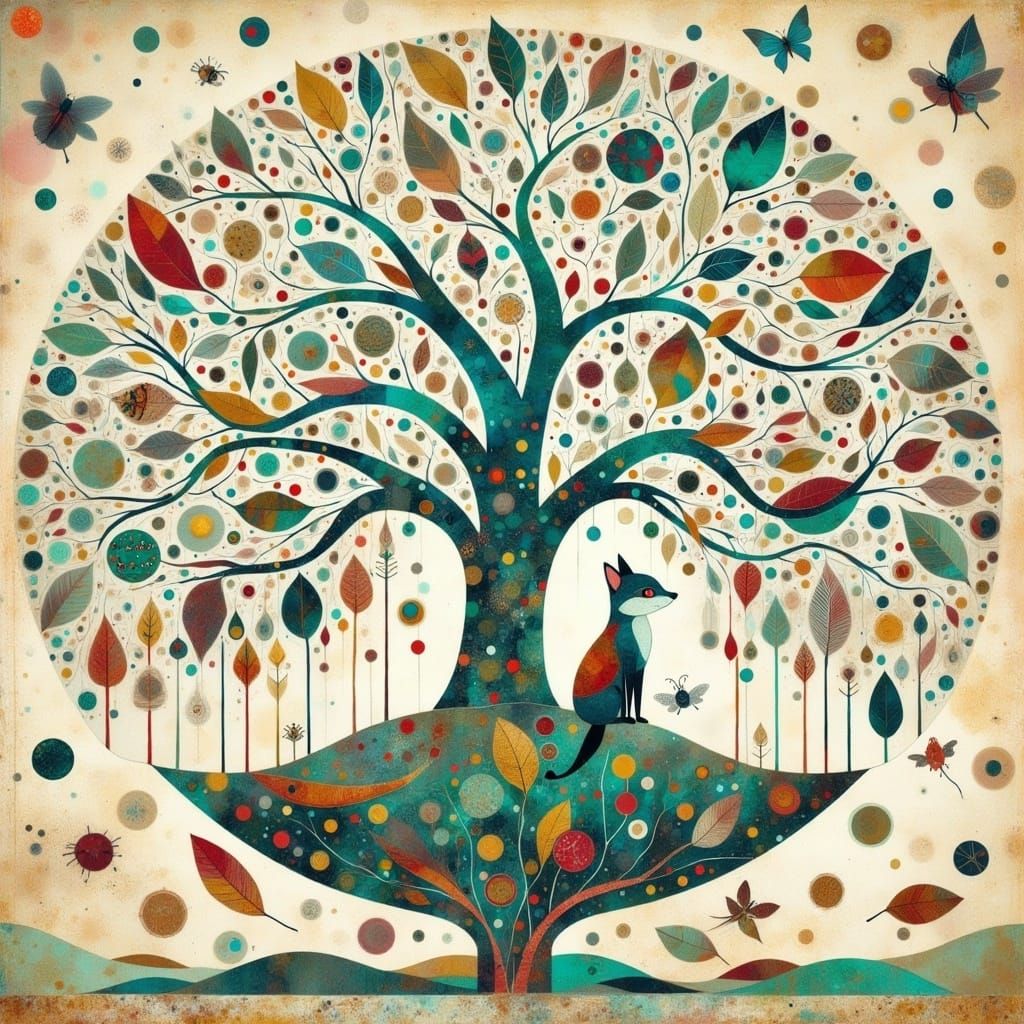 Vibrant Tree of Life in Earthy Cyberpunk Style