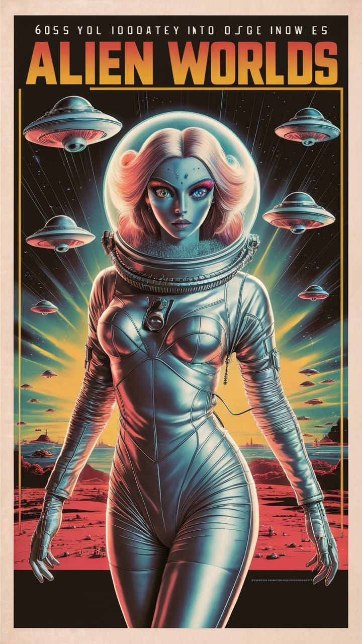 Retro Movie Poster: Alien Worlds in Manga Style