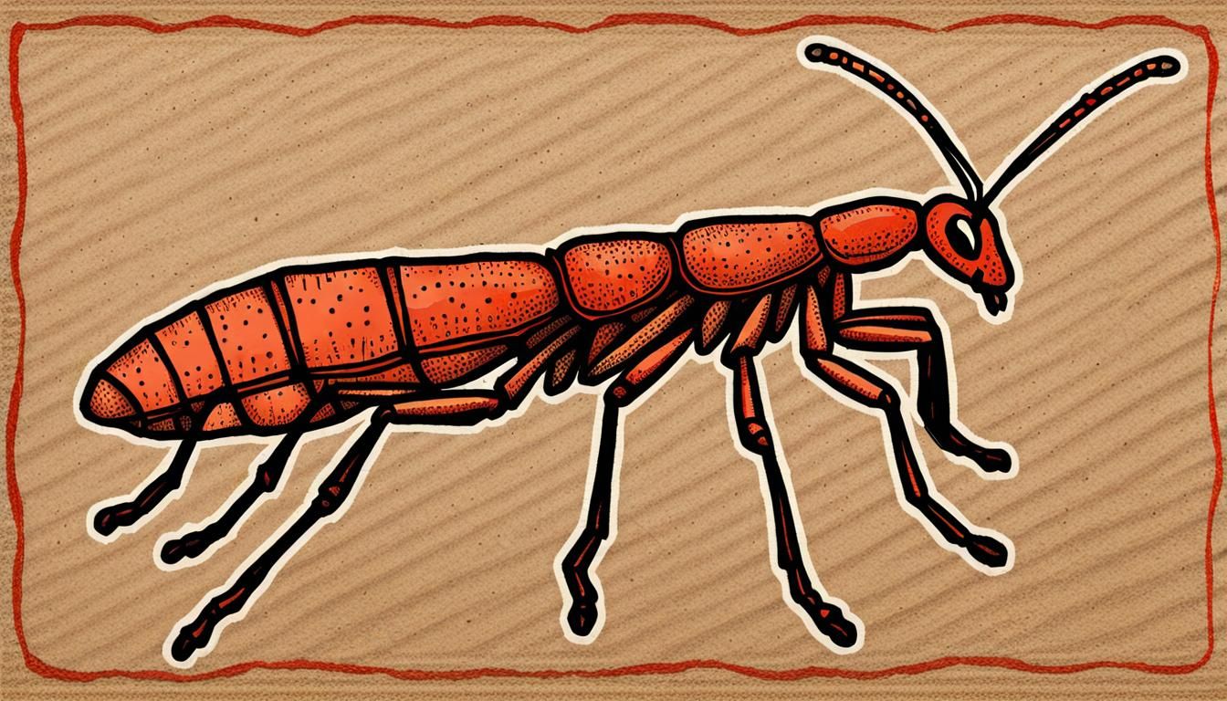 Vermilion Stick Insect on Cardboard, Naive Crayon Art