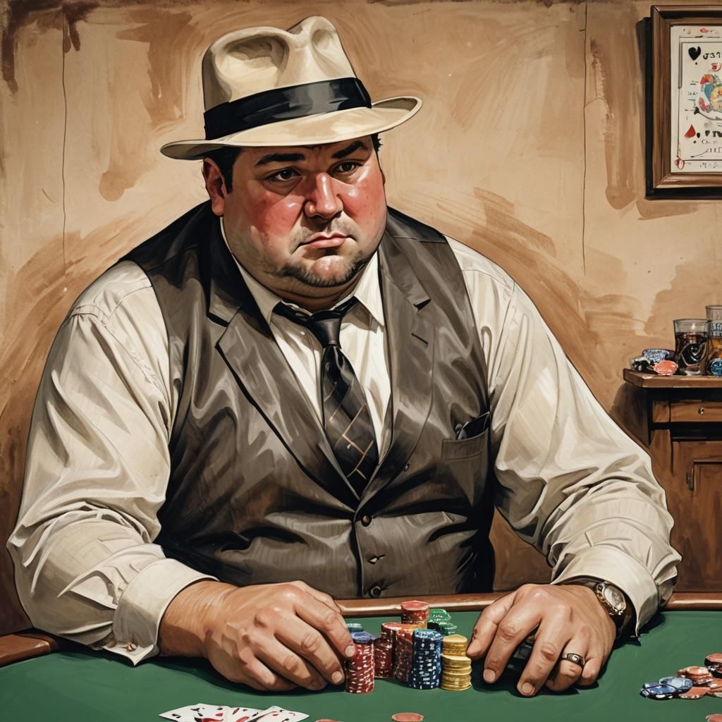 Caricature of Poker Player with Blank Expression