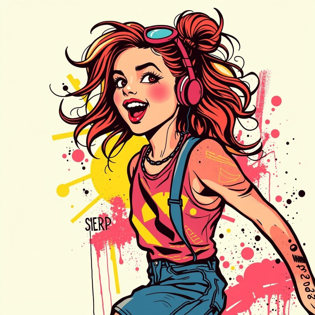 Vibrant Urban Pop Art Goddess in Dynamic Movement