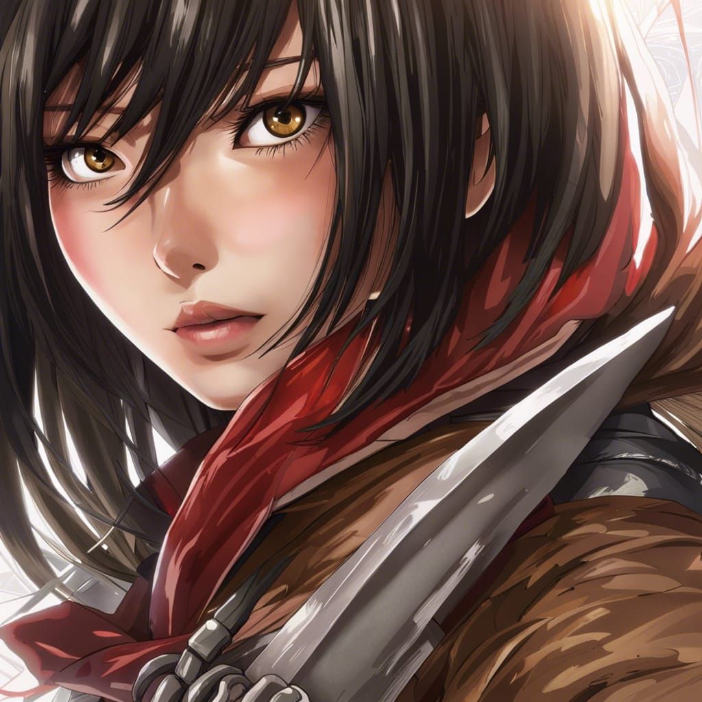 Hyperrealistic Mikasa Anime Art in 8k