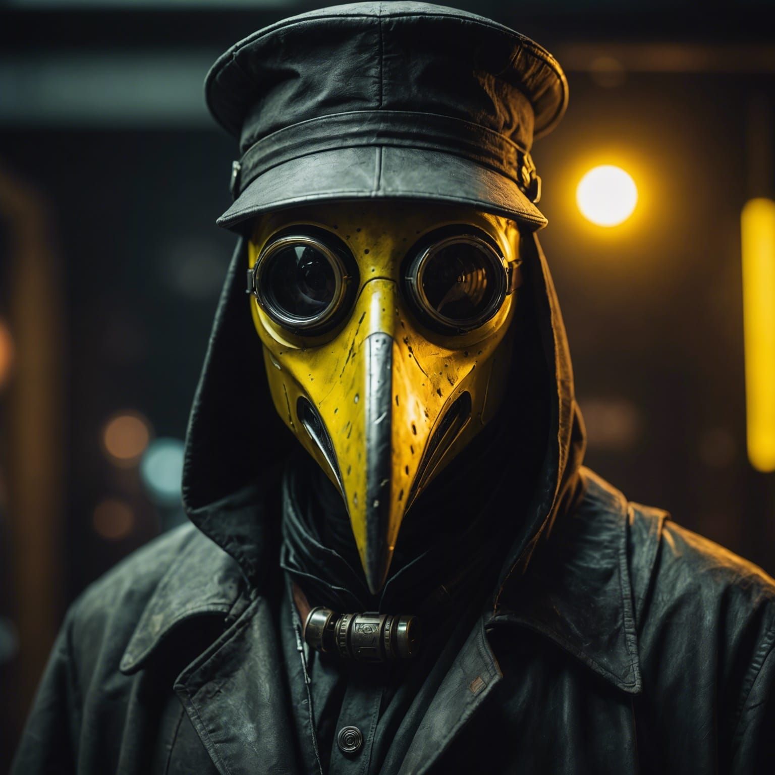 Cyberpunk Plague Doctor Portrait in Cubist Horror Style