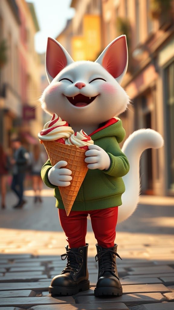 Joyful Whimsical Cat in Summer Street Scene