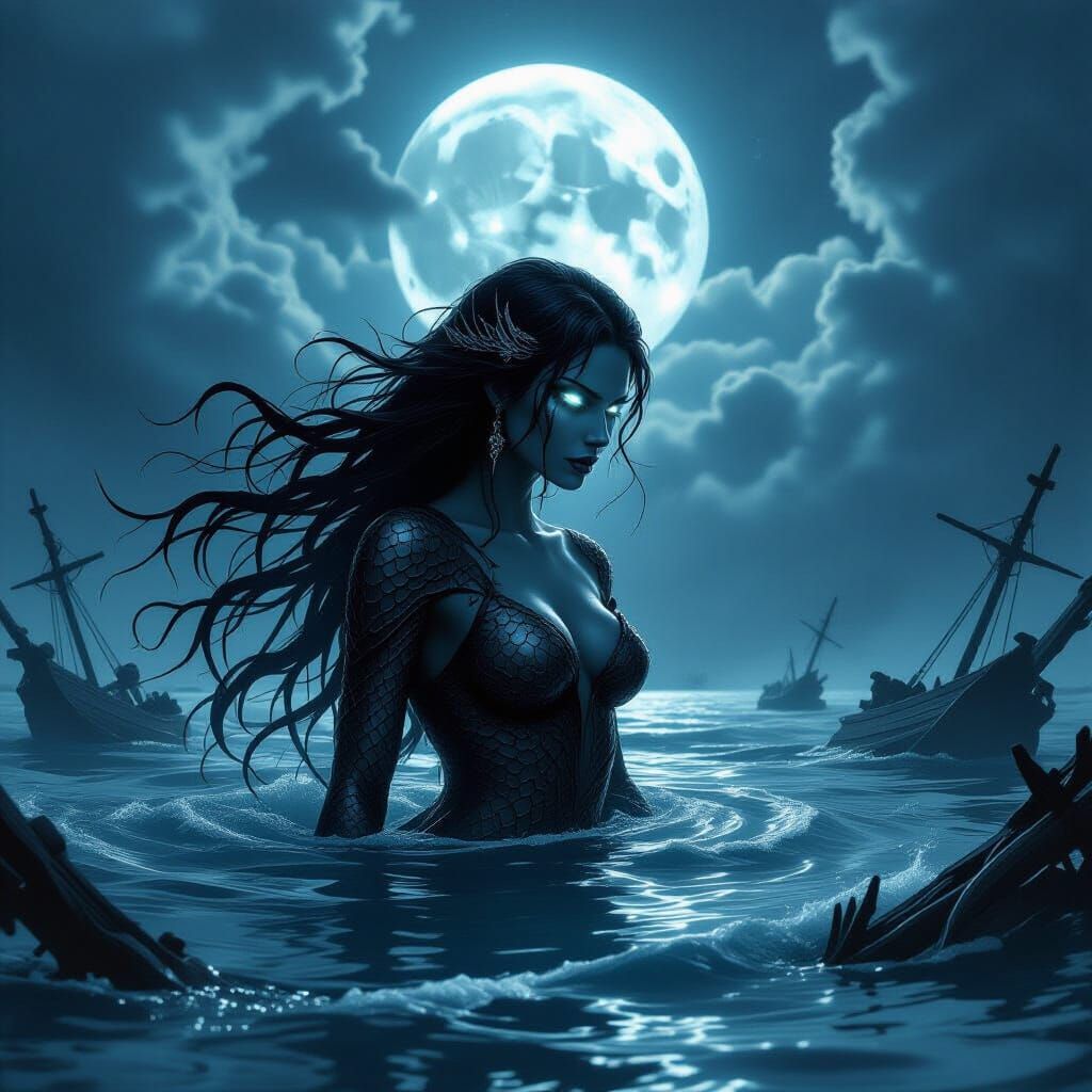 Dark Fantasy Siren Rises From Stormy Seas