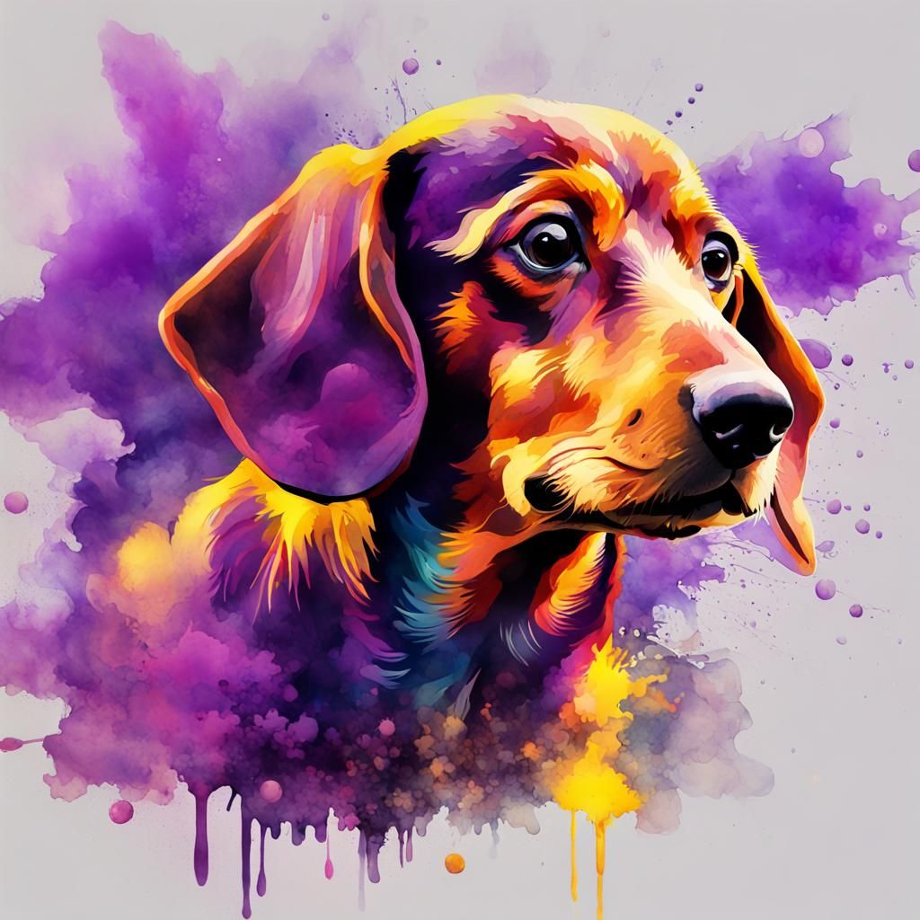 Vibrant Dachshund in Disintegrating Watercolor Style