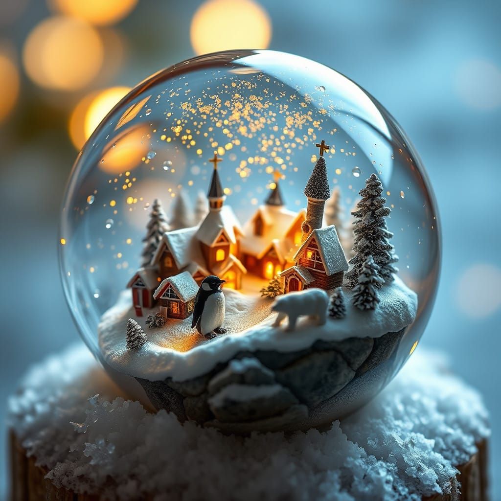 an incredibly tiny snow globe with a microscopic village on ...