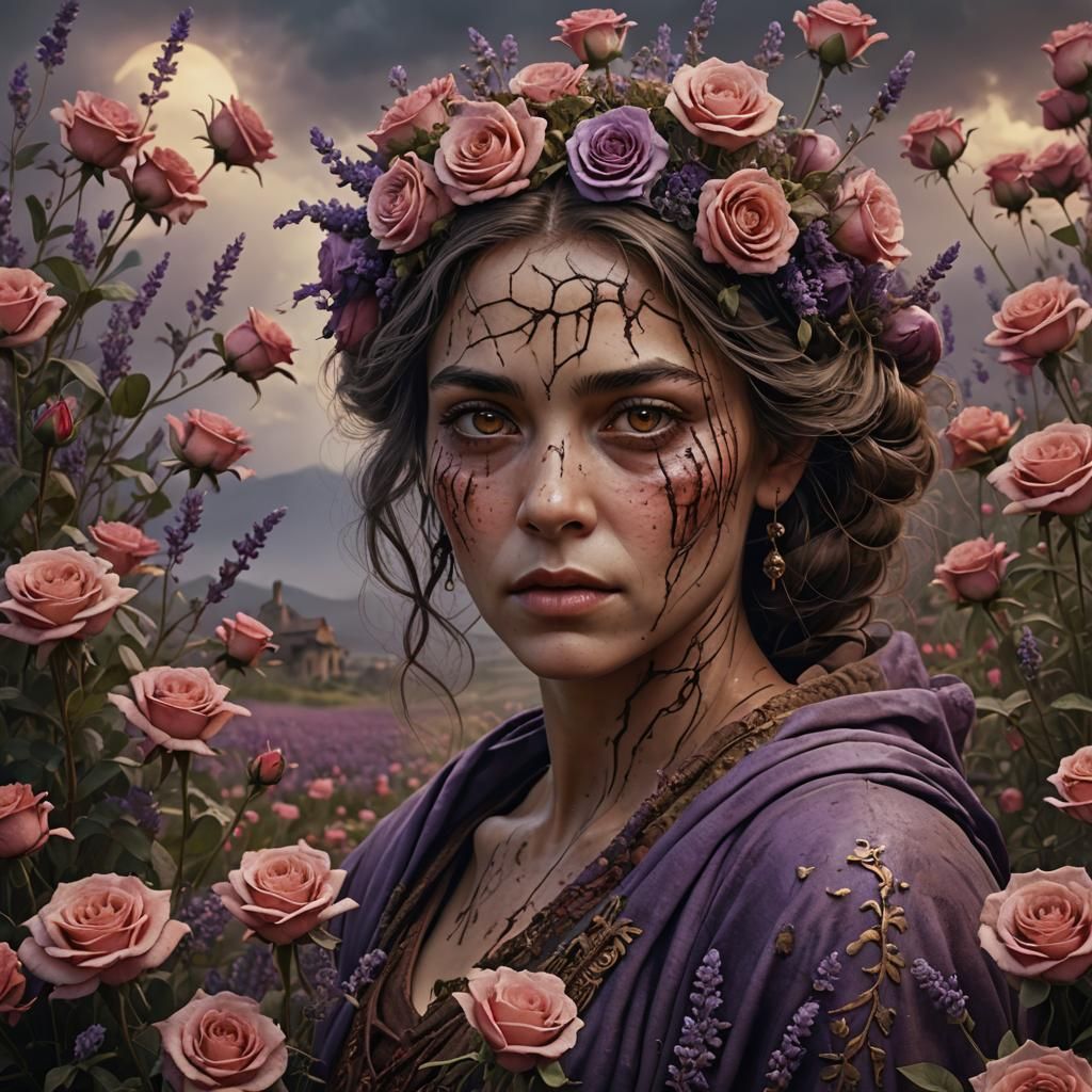 Rose and Lavender Woman: Digital Matte Painting