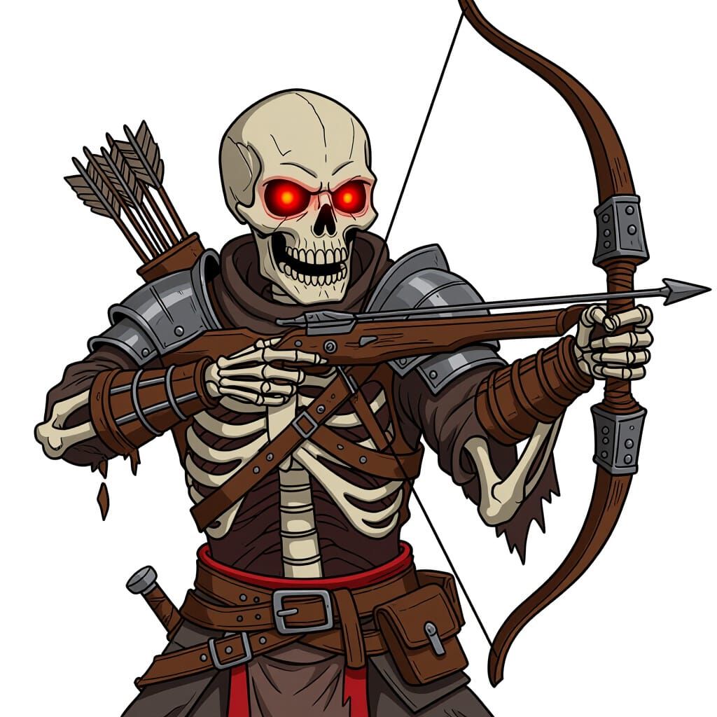 Menacing Armored Skeleton with Crossbow in Toon Style
