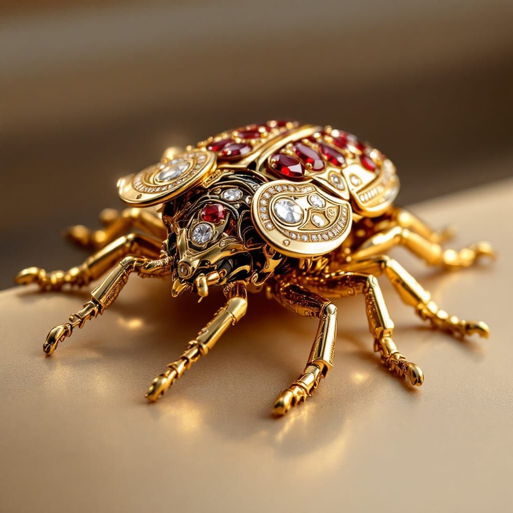 Jeweled Mechanical Scarab Beetle in Hyperrealistic Style