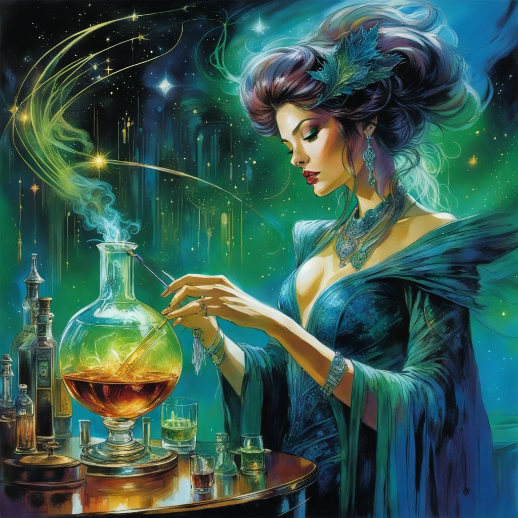 Cosmic Witch Mixologist Creates Whiskey in Futuristic Bar