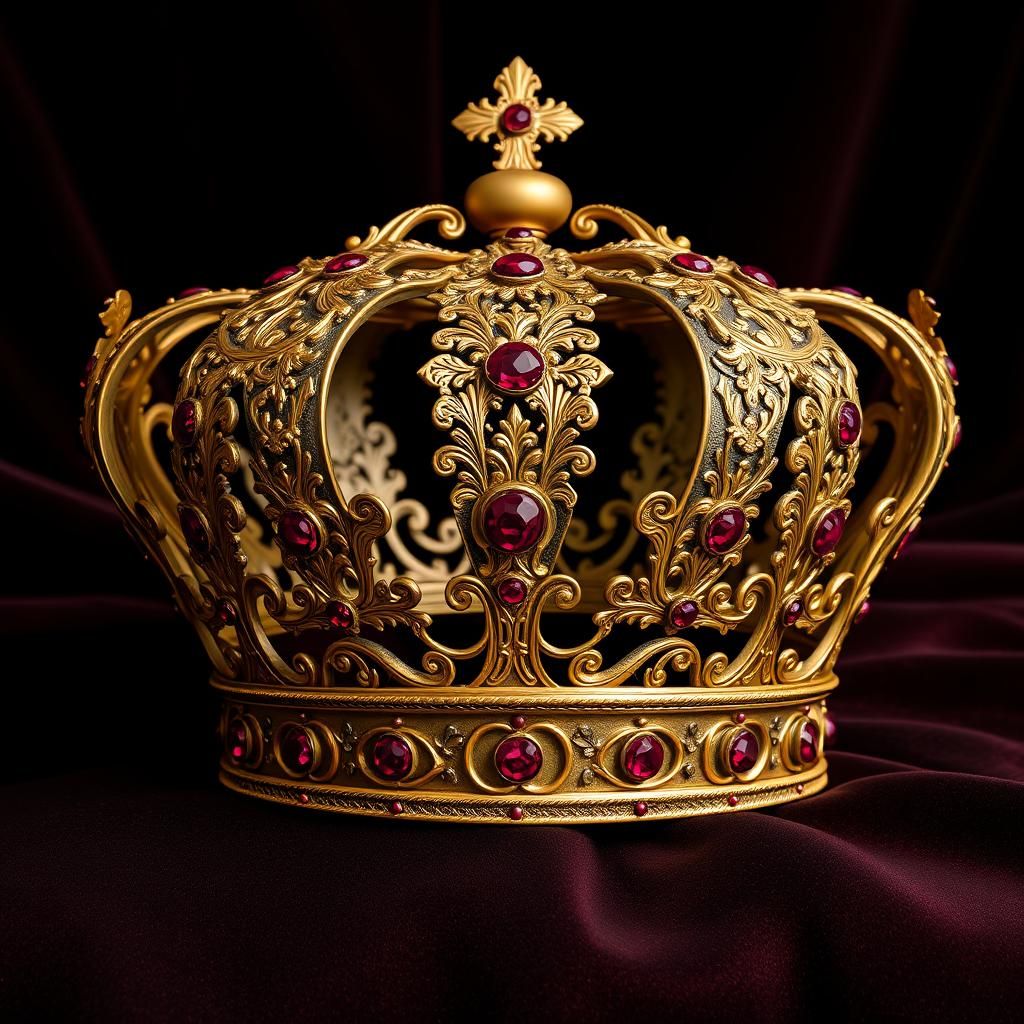 Ornate Crown with Gold Filigree and Rubies