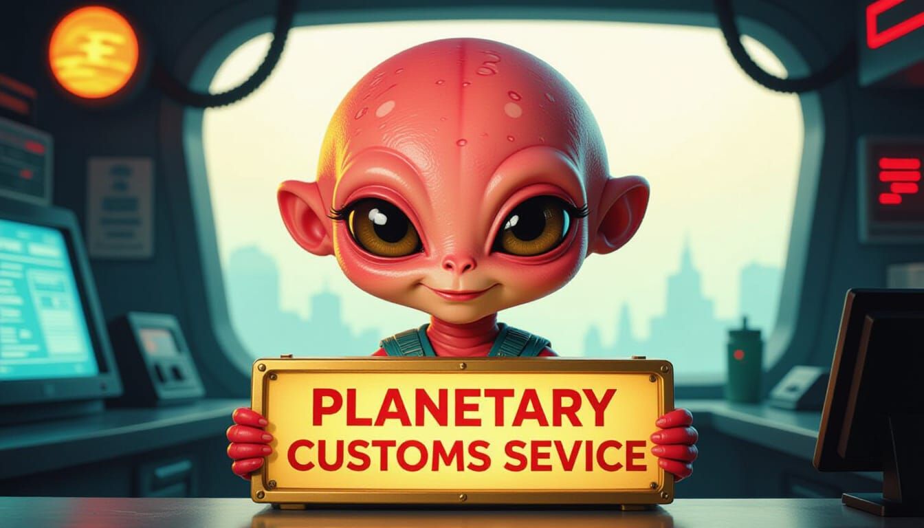 Alien at Planetary Customs Service in Alcohol Ink