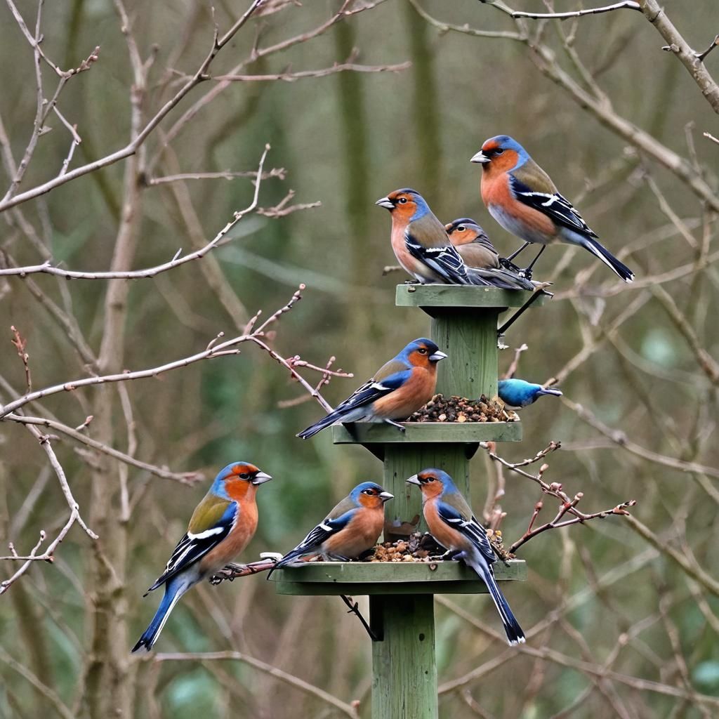 Chaffinches on a Bird Table