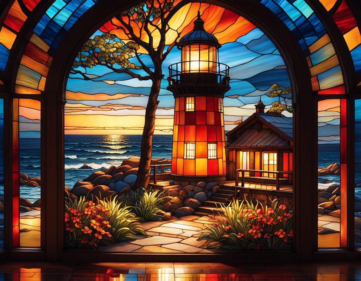 Breathtaking Stained Glass Lighthouse Art