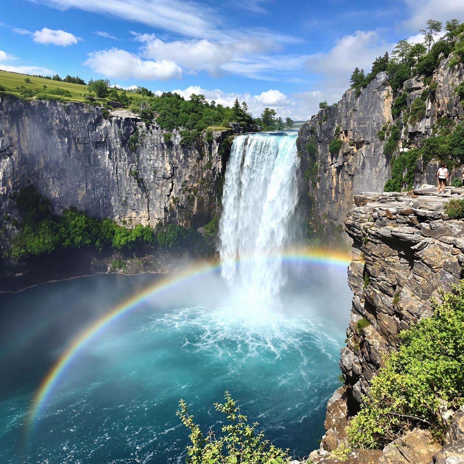 Majestic Waterfall Landscape in Cool Aquamarine Hues