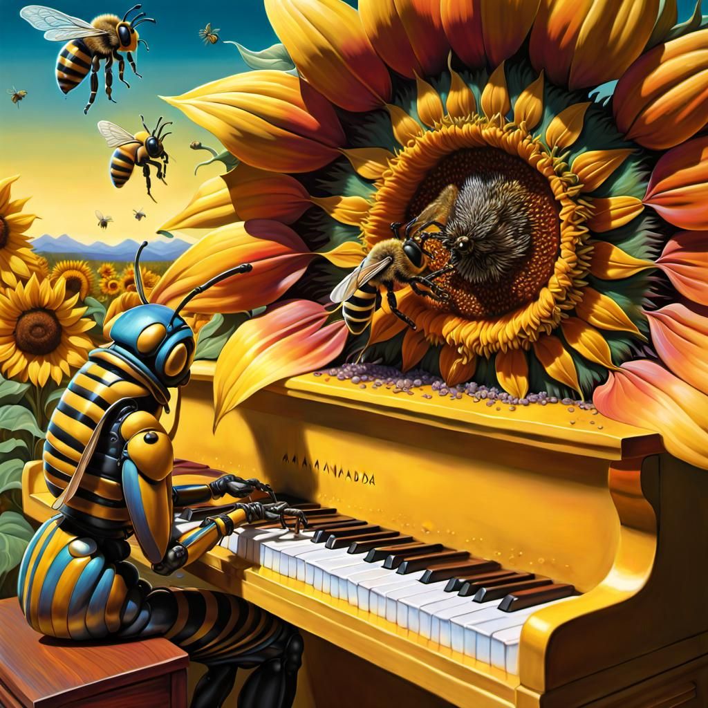 Insect playing on piano