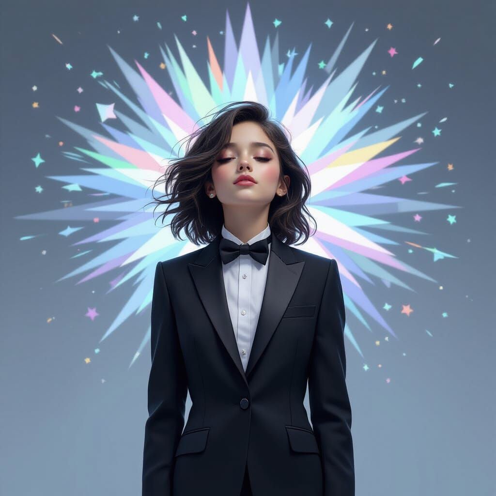 Girl in Tuxedo with Grayscale Kaleidoscope Aura