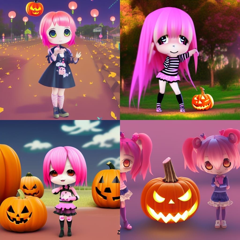 Halloween Chibi Anime Girl in 3D Digital Art