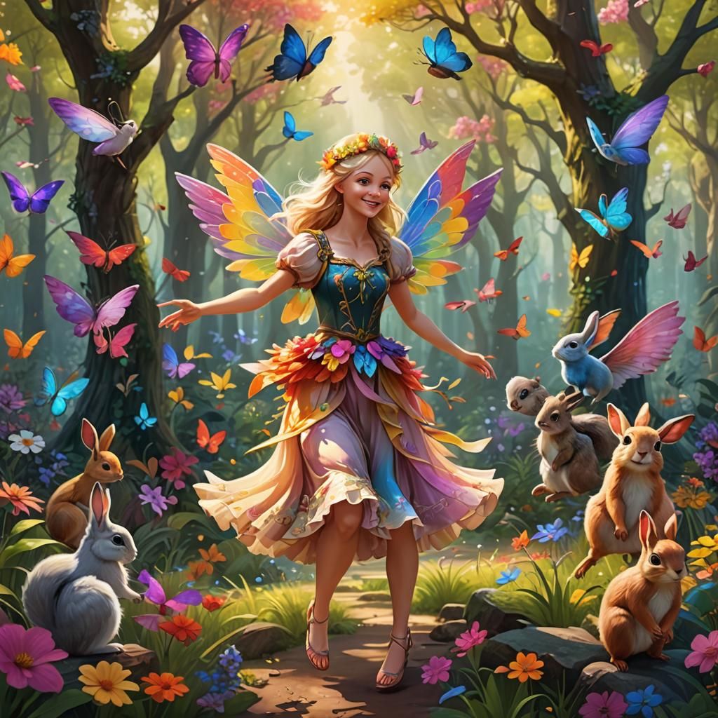 Fairy Dancing with Animals in Floral Forest
