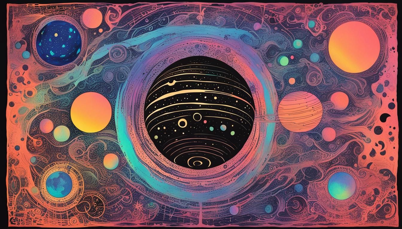Glowing Planet with Three Moons in Blacklight Poster
