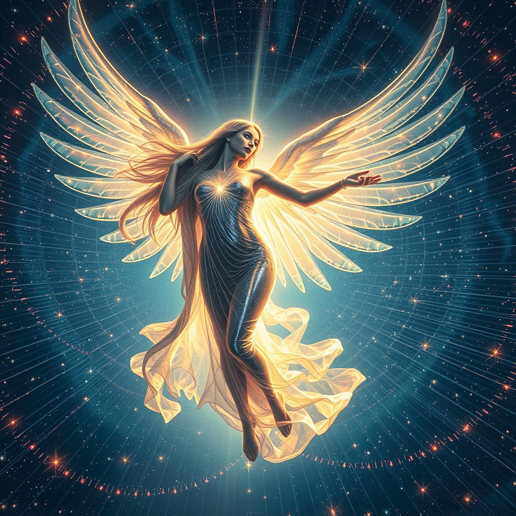 Winged Goddess of Light in Surreal Sci-Fi Style