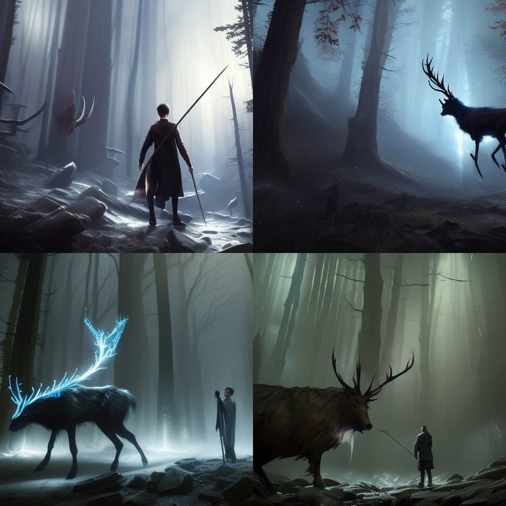 Harry Potter and Stag Patronus: Dark Fantasy Art