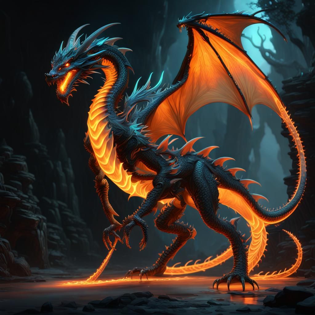 Bioluminescent Dragon: Detailed Fantasy Concept Art