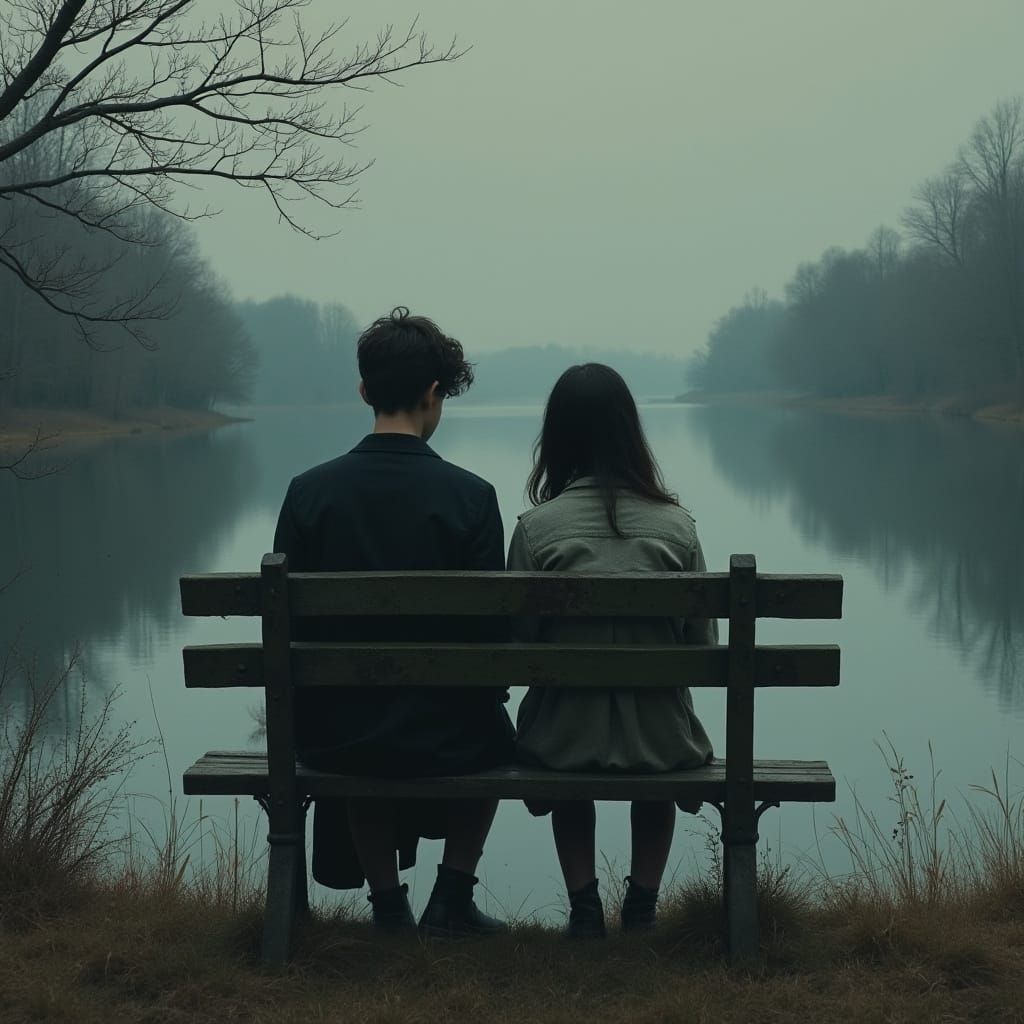 Mysterious Teen Boy and Calm Girl Share Moment of Contemplat...