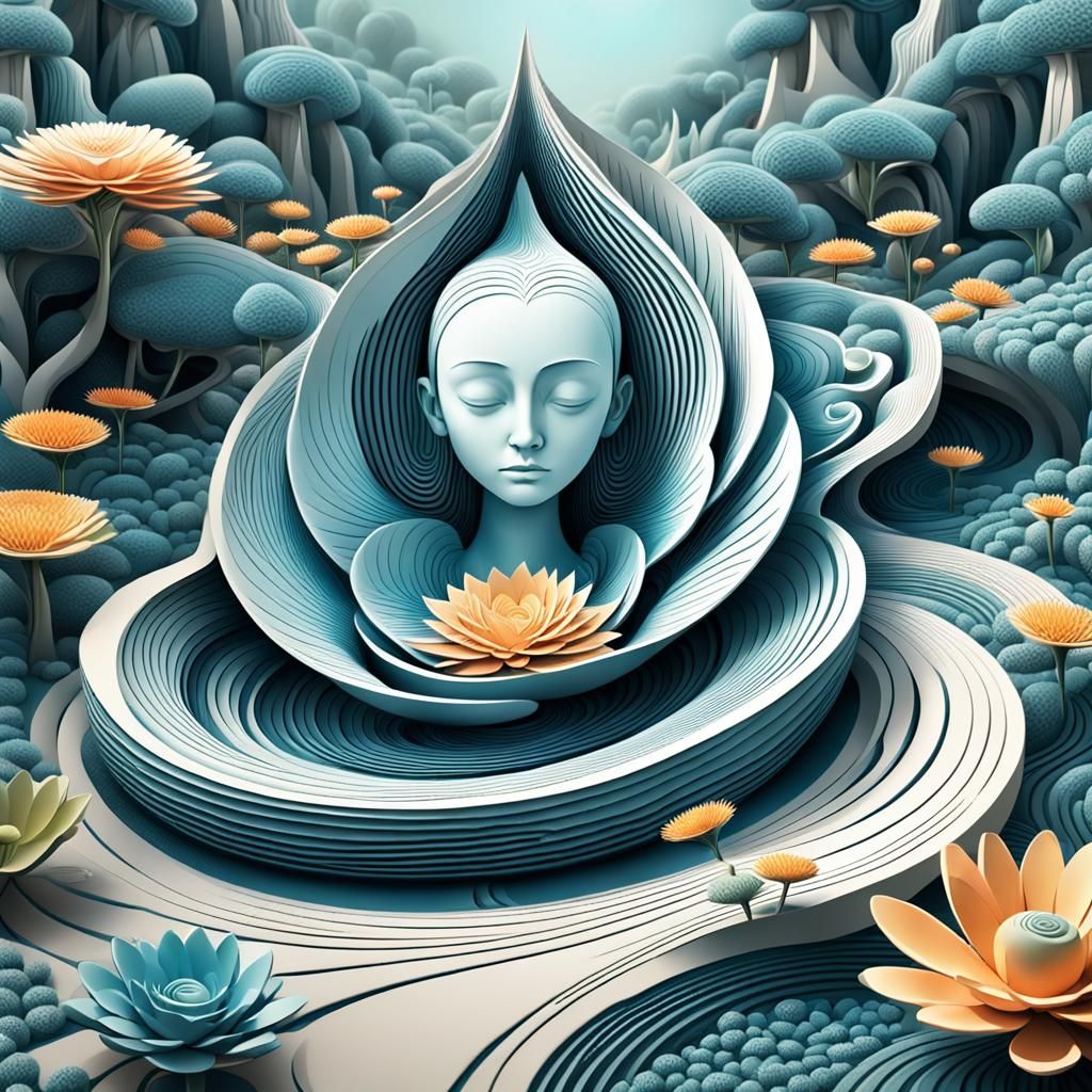 Zen Garden: Irregular Flower with Woman, 3D Fractal Art