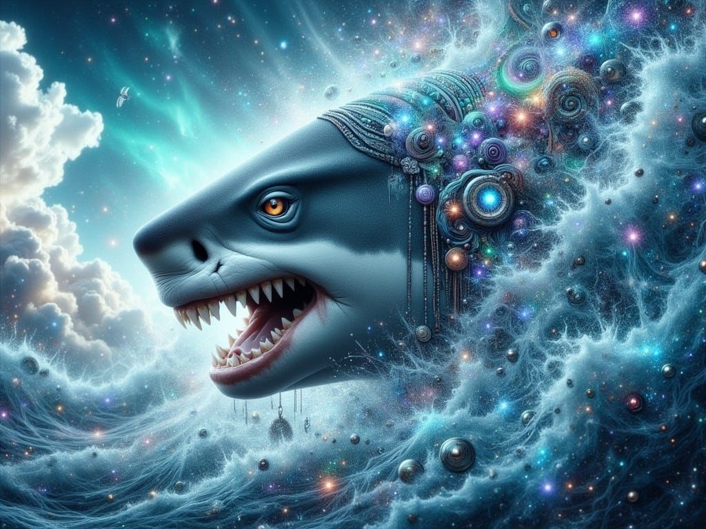 Glowing Great White Shark Emerges from Turbulent Waves in Vi...