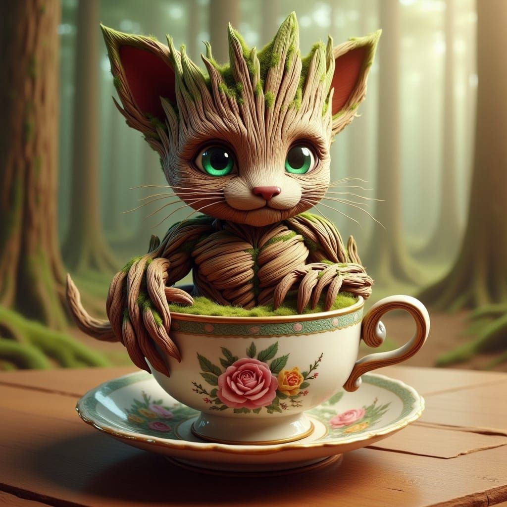 Groot Kitten Hybrid in Teacup