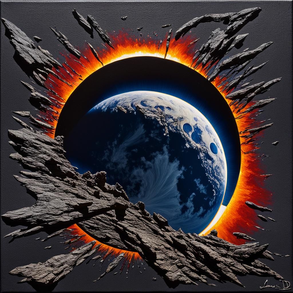 Realistic 3D Solar Eclipse Inspired by Oil Painting