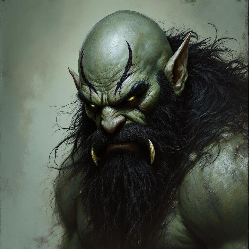 Fierce Half-Orc Portrait in Gritty Fantasy Style