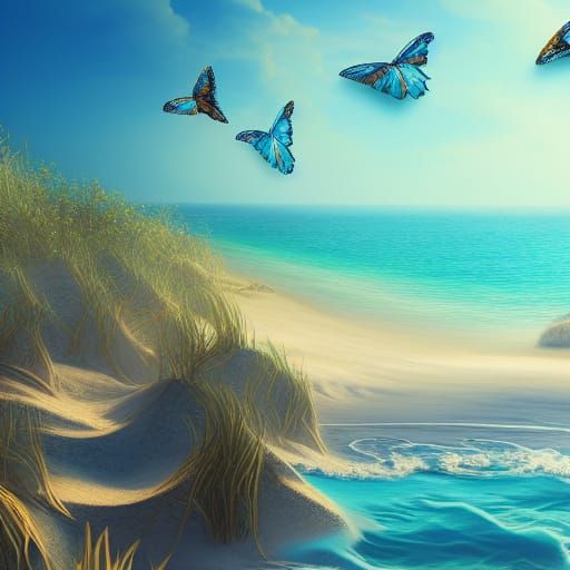 Blue Butterflies Adorn a Sunny Beach