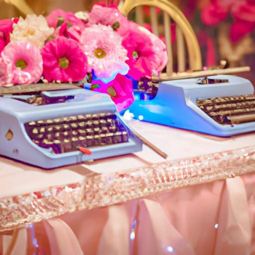 Pink and Blue Typewriters with Wedding Flowers