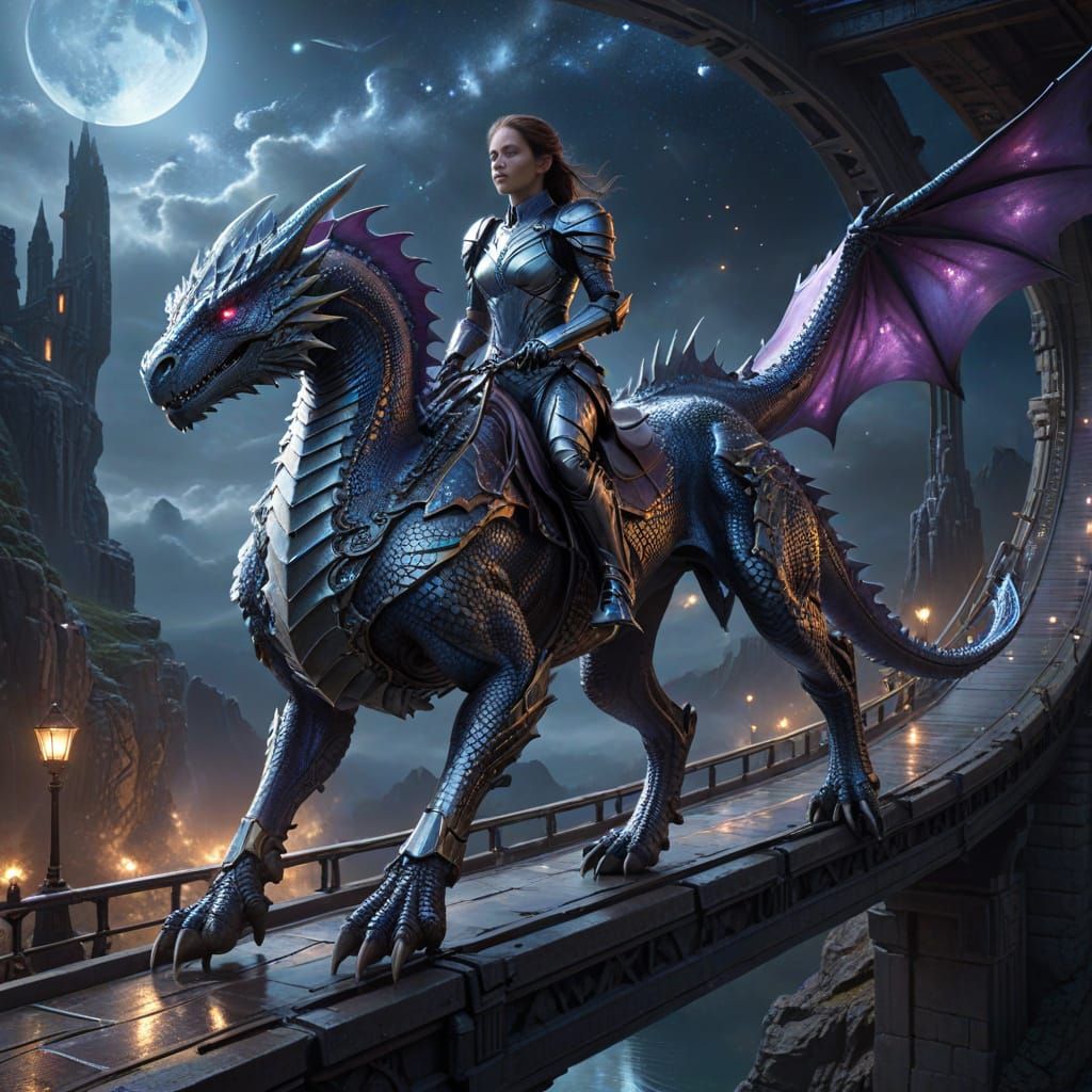 Dragon Rider Beneath Andromeda Galaxy in Hyperrealistic Styl...